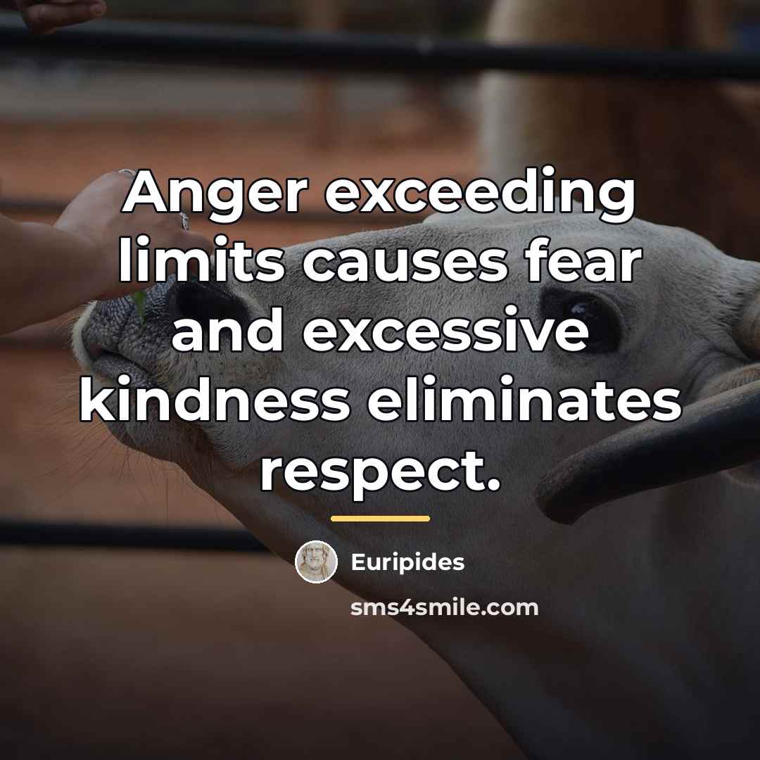 “Anger exceeding limits causes fear and excessive kindness eliminates respect.…” quote by Euripides