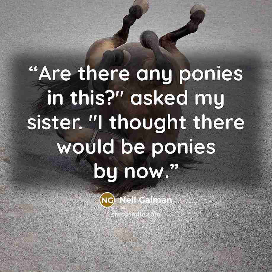 “Are there any ponies in this?" asked my sister. "I thought there would be ponies by now.” quote by Neil Gaiman