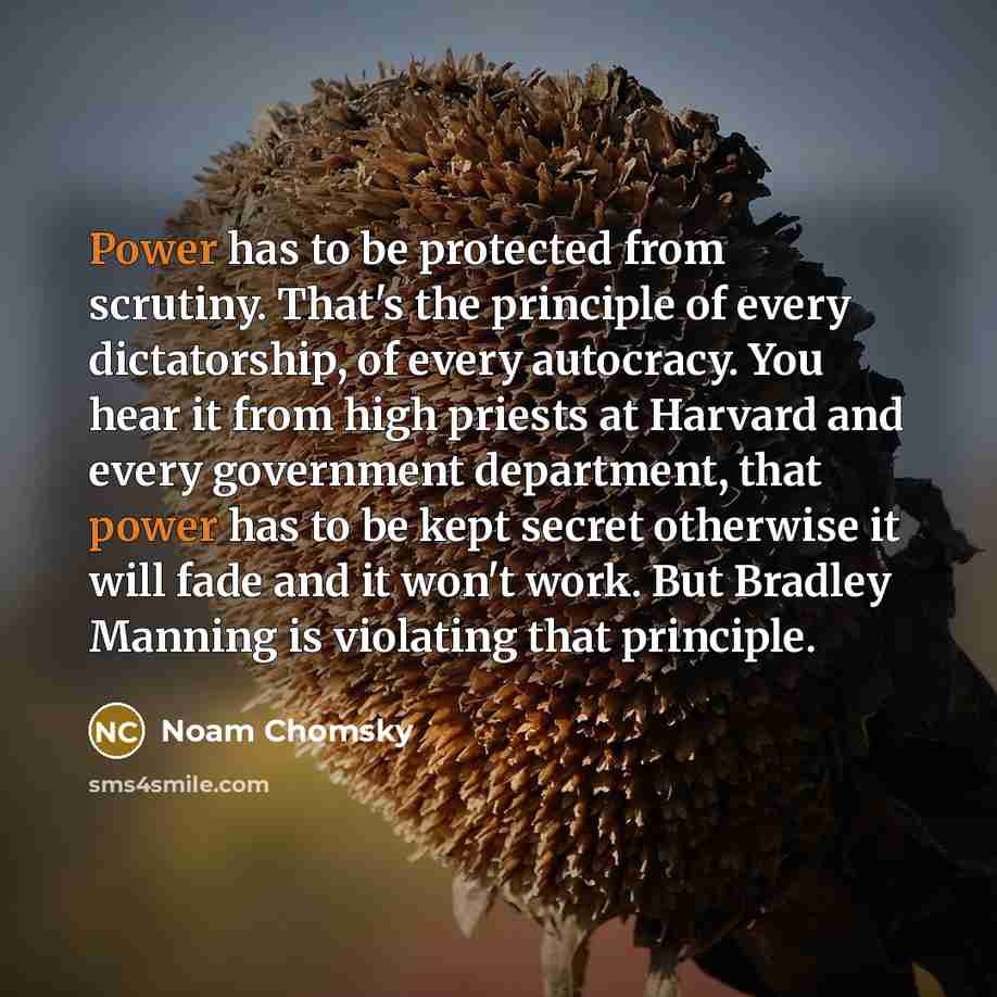 “Power has to be protected from scrutiny. That's the principle…” quote by Noam Chomsky