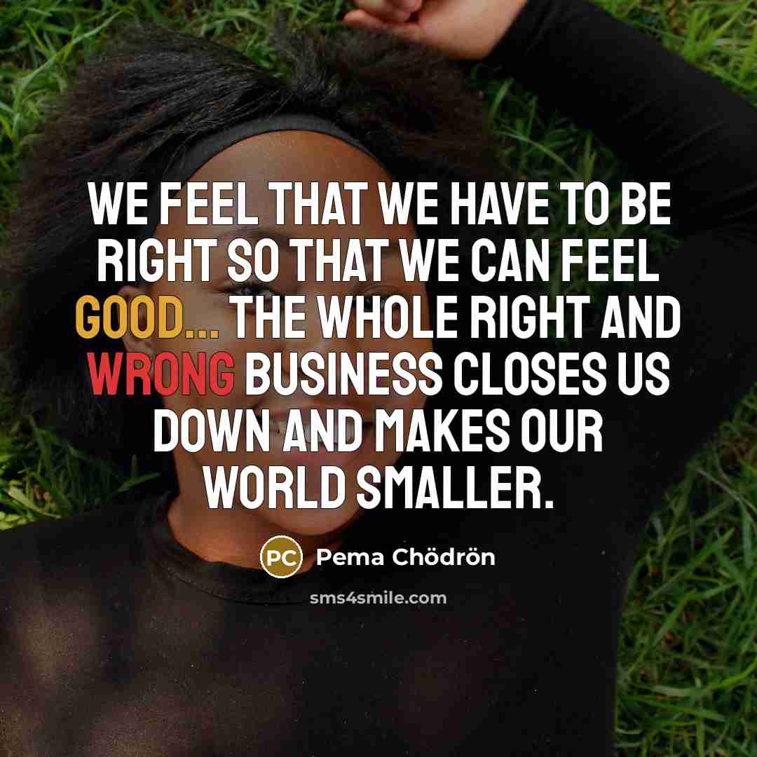 “We feel that we have to be right so that…” quote by Pema Chodron
