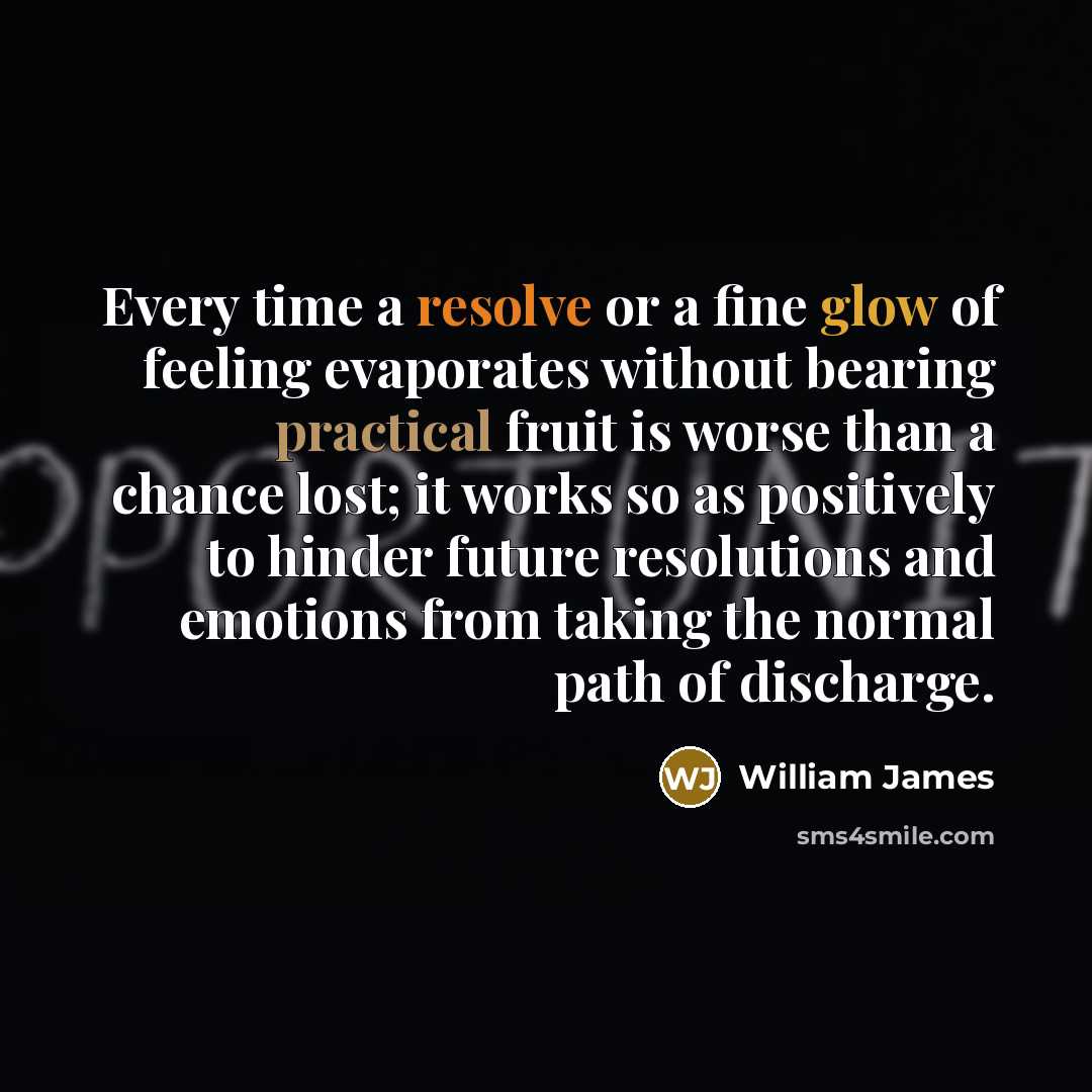 “Every time a resolve or a fine glow of feeling…” quote by William James