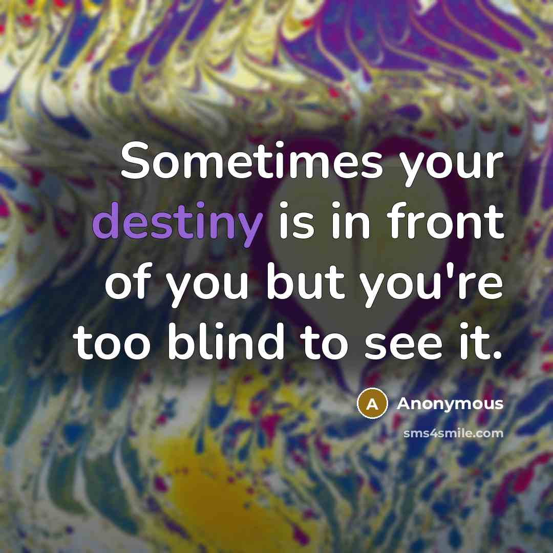 “Sometimes your destiny is in front of you but you're…” quote by Anonymous