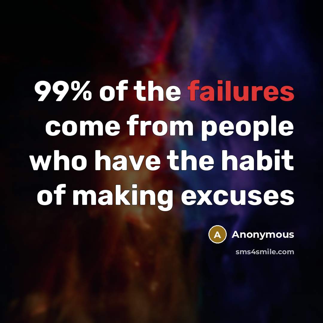 “99% of the failures come from people who have the habit of making excuses” quote by Anonymous