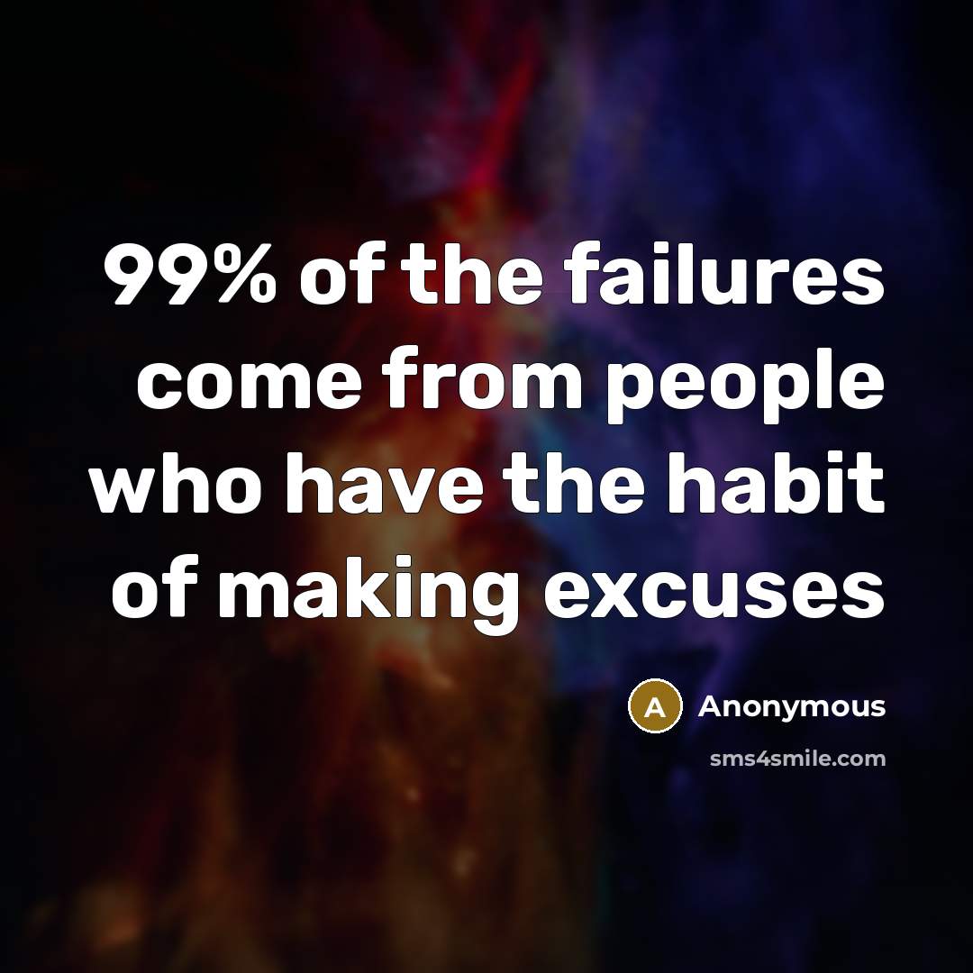“99% of the failures come from people who have the habit of making excuses” quote by Anonymous