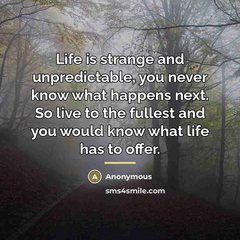 “Life is strange and unpredictable, you never know what happens…” quote by Anonymous