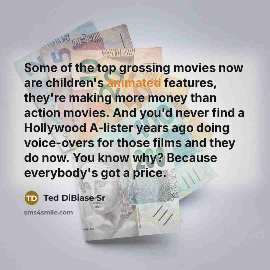 “Some of the top grossing movies now are children's animated…” quote by Ted DiBiase Sr