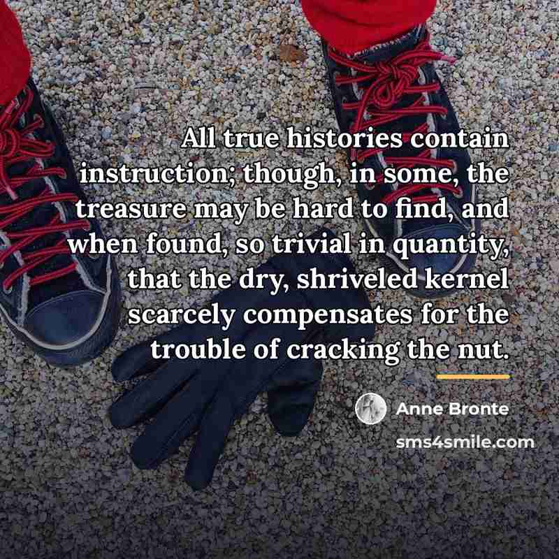 “All true histories contain instruction; though, in some, the treasure…” quote by Anne Bronte