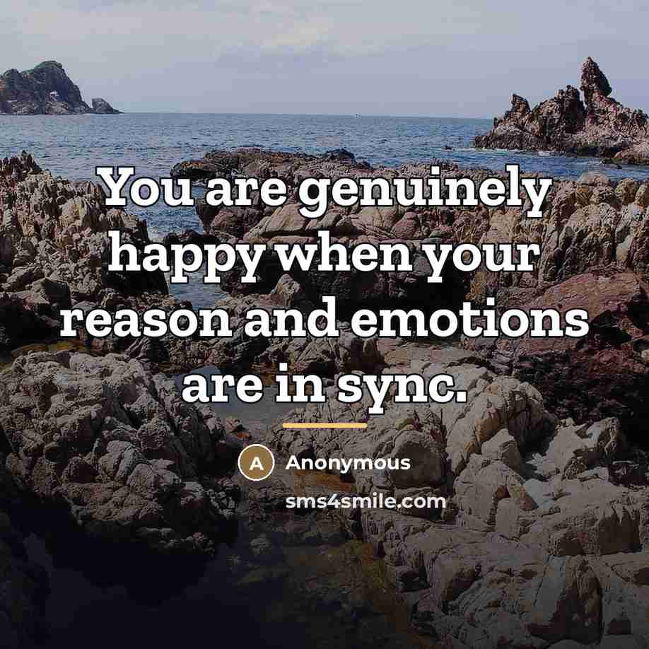 “You are genuinely happy when your reason and emotions are…” quote by Anonymous