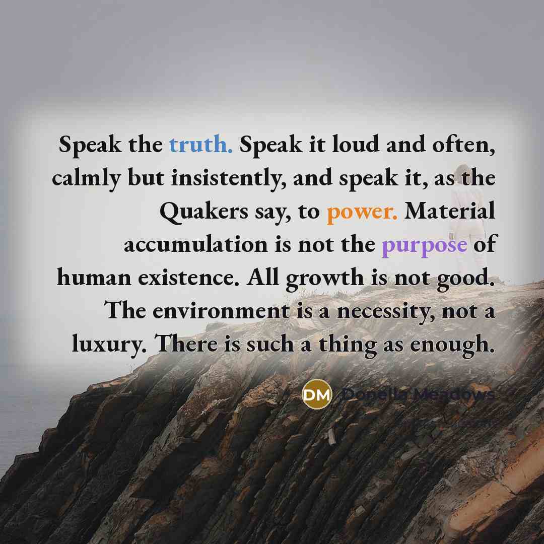“Speak the truth. Speak it loud and often, calmly but…” quote by Donella Meadows