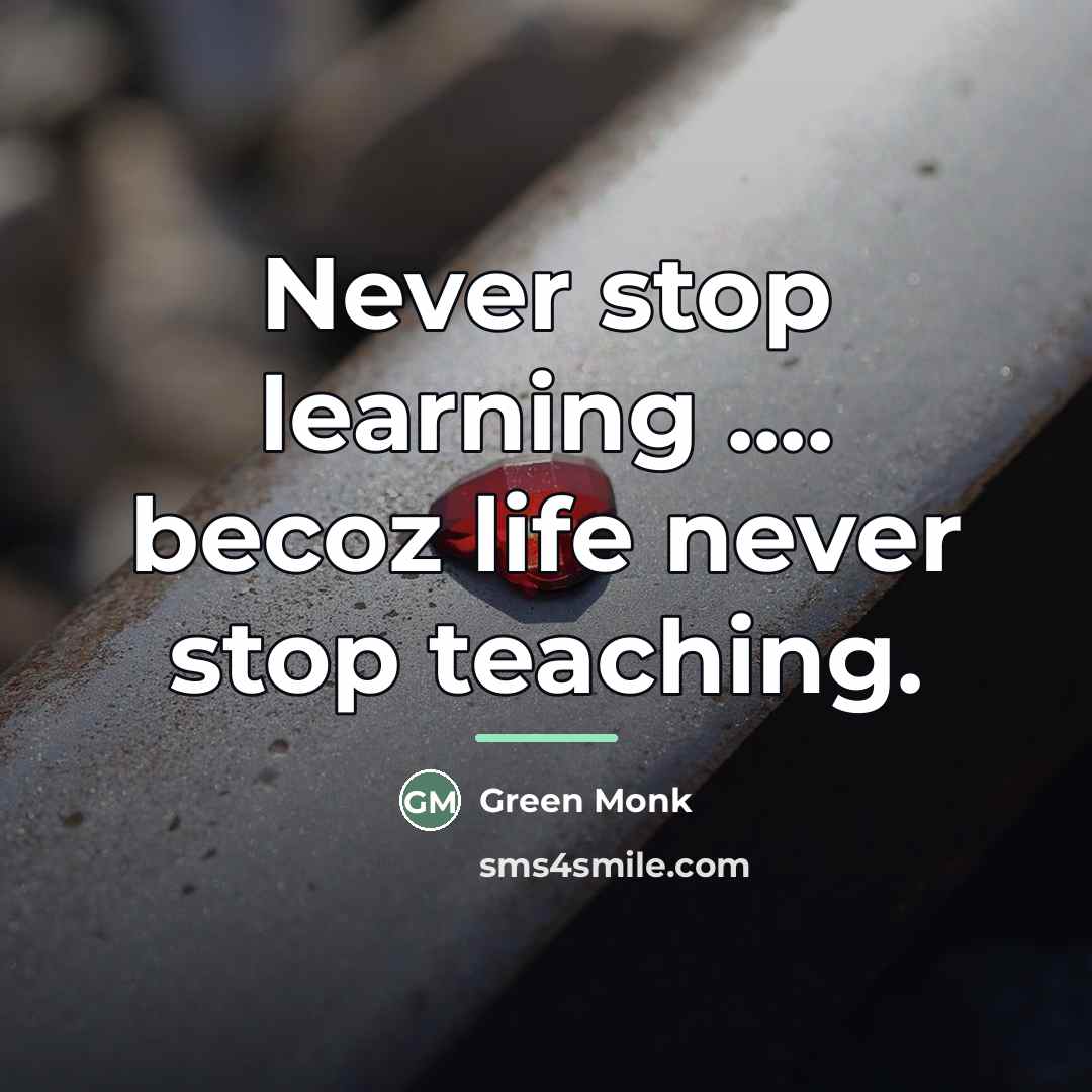 “Never stop learning .... becoz life never stop teaching.…” quote by Green Monk