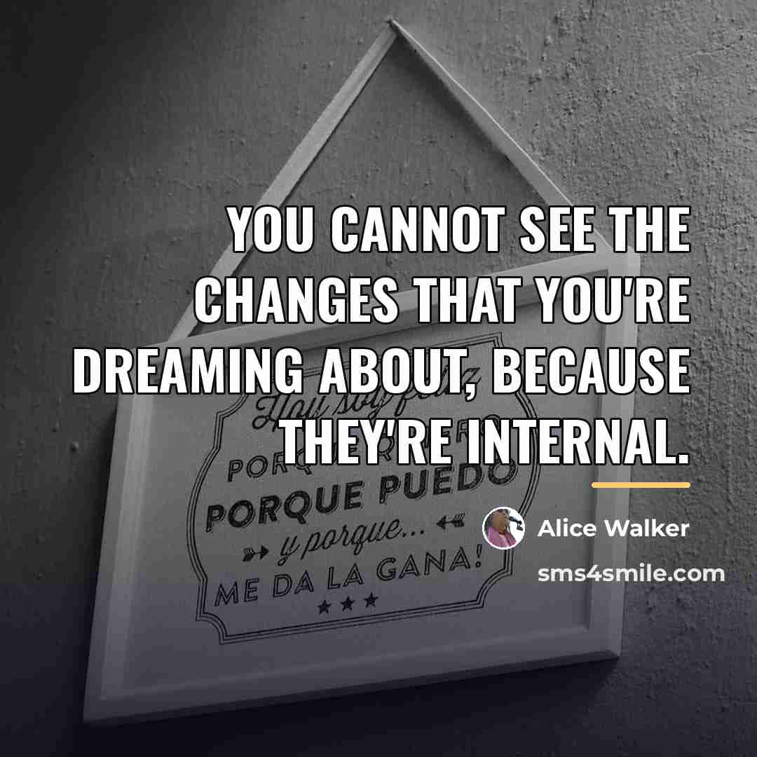 “You cannot see the changes that you're dreaming about, because…” quote by Alice Walker