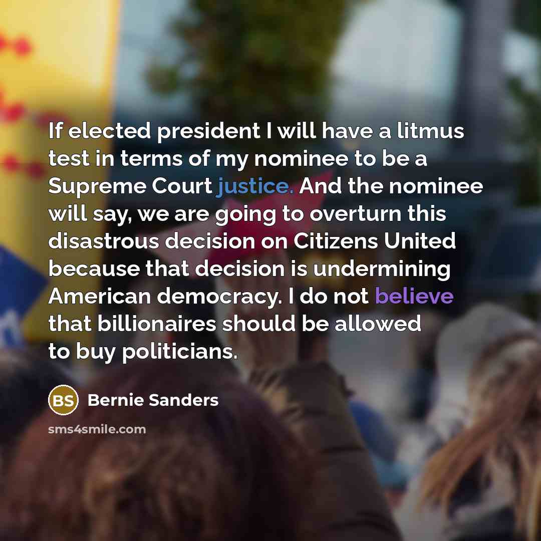 “If elected president I will have a litmus test in…” quote by Bernie Sanders