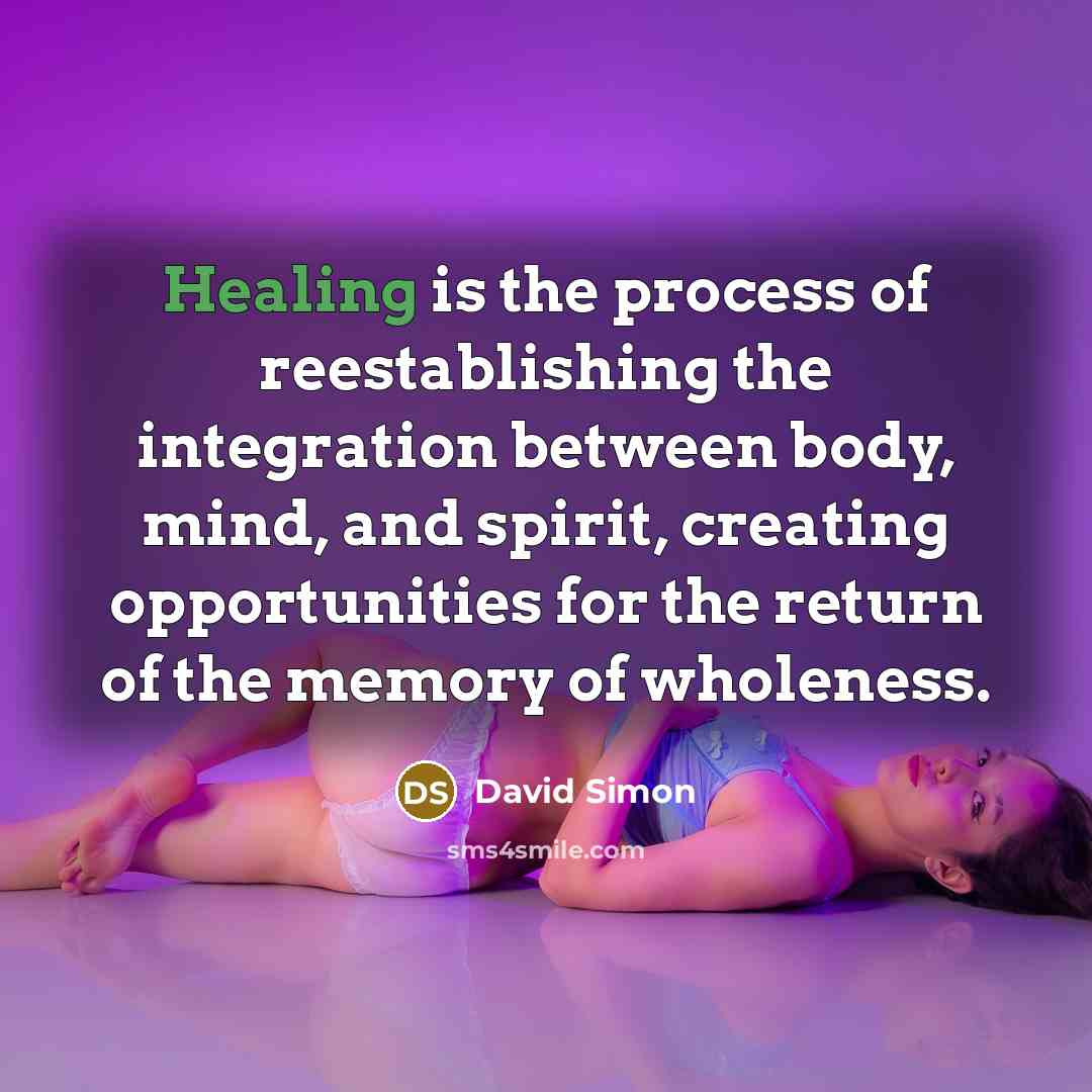 “Healing is the process of reestablishing the integration between body,…” quote by David Simon