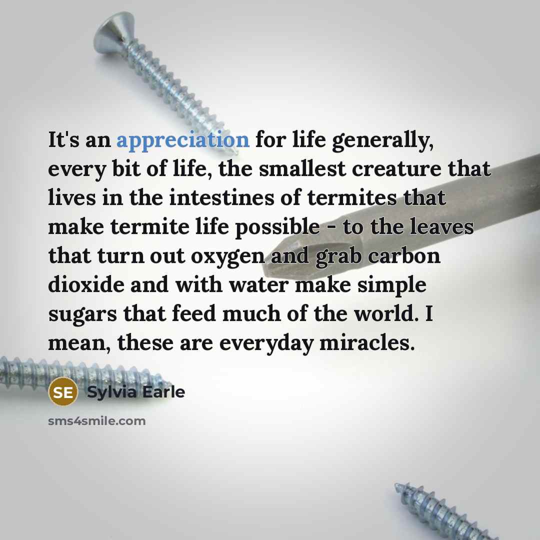 “It's an appreciation for life generally, every bit of life,…” quote by Sylvia Earle