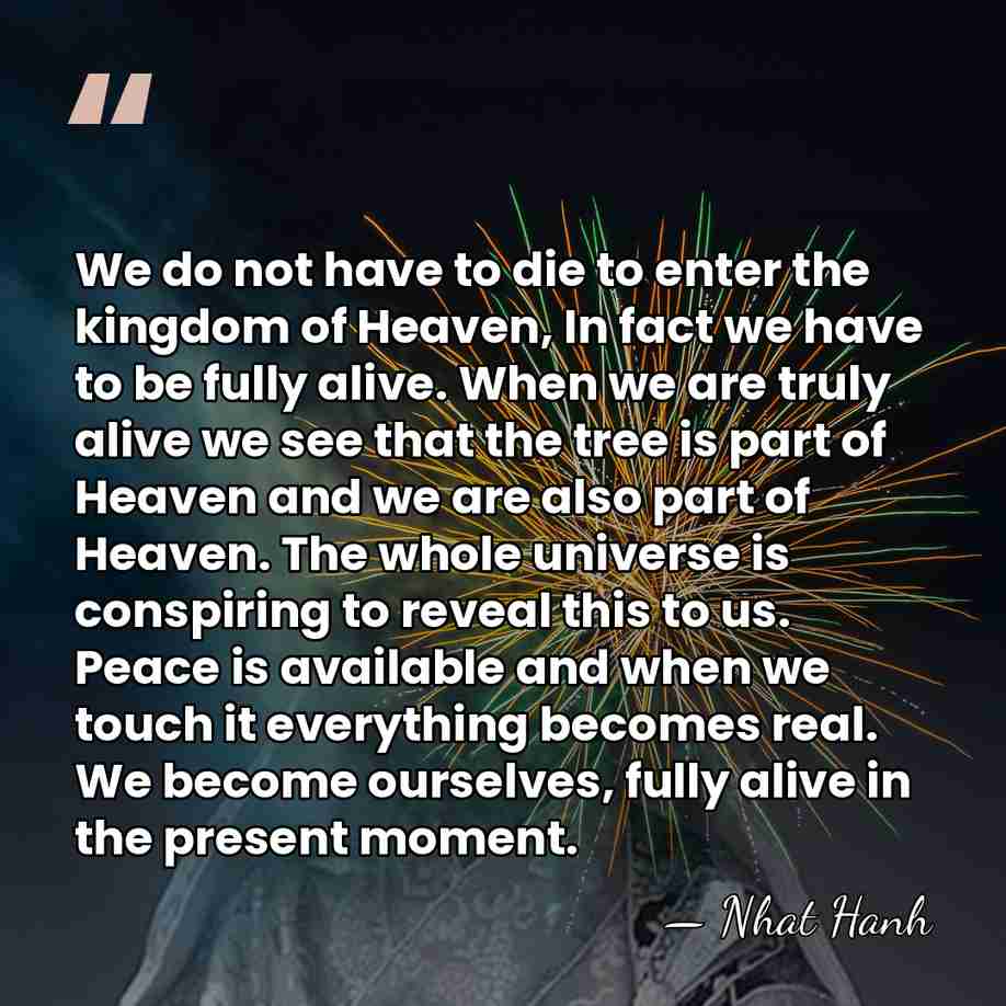 We do not have to die to enter the kingdom of Heaven,&hellip; - Nhat Hanh