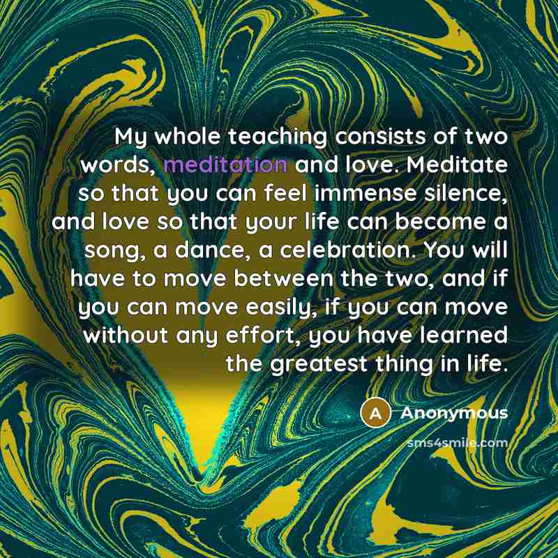 “My whole teaching consists of two words, meditation and love.…” quote by Anonymous