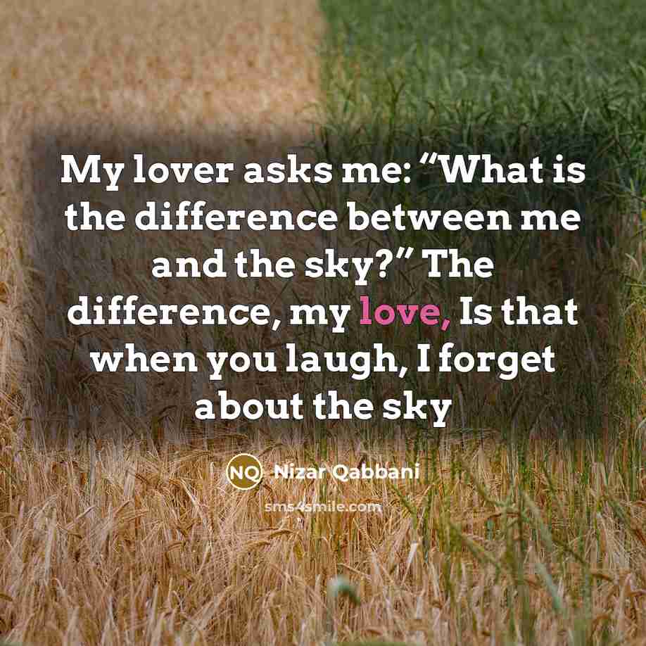 “My lover asks me: “What is the difference between me…” quote by Nizar Qabbani
