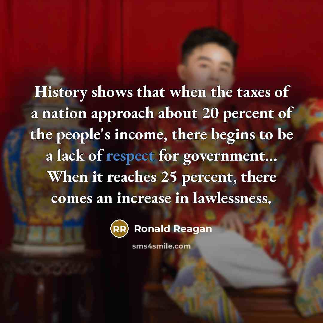 “History shows that when the taxes of a nation approach…” quote by Ronald Reagan