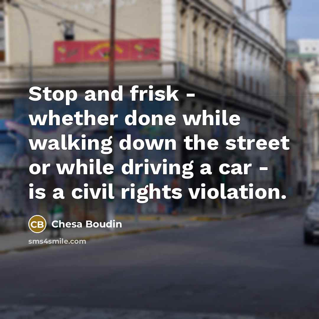 “Stop and frisk - whether done while walking down the…” quote by Chesa Boudin