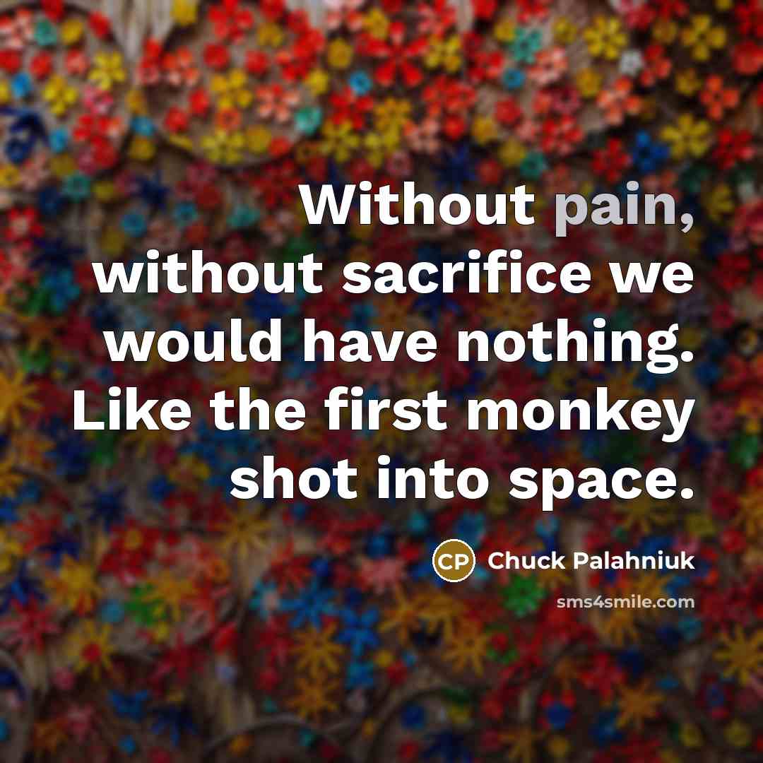 “Without pain, without sacrifice we would have nothing. Like the…” quote by Chuck Palahniuk