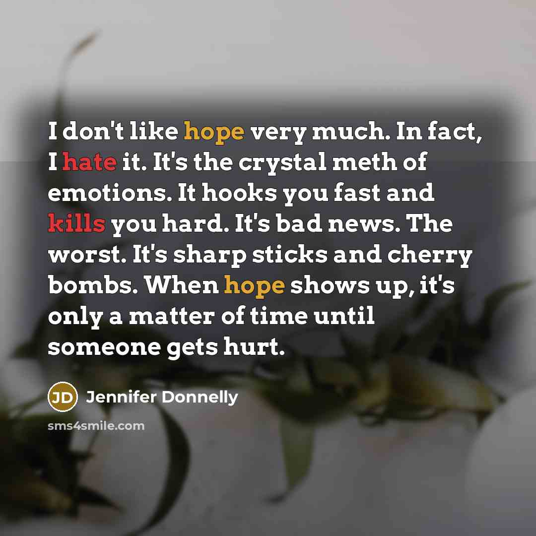 “I don't like hope very much. In fact, I hate…” quote by Jennifer Donnelly