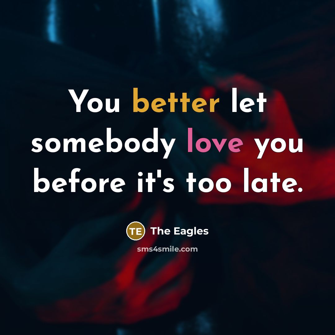 “You better let somebody love you before it's too late.…” quote by The Eagles