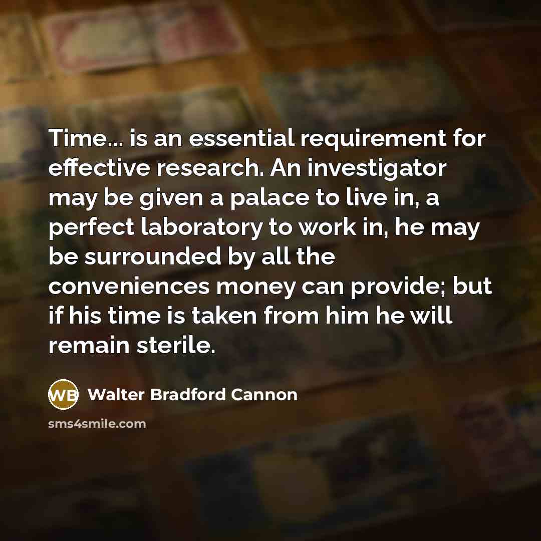 “Time... is an essential requirement for effective research. An investigator…” quote by Walter Bradford Cannon