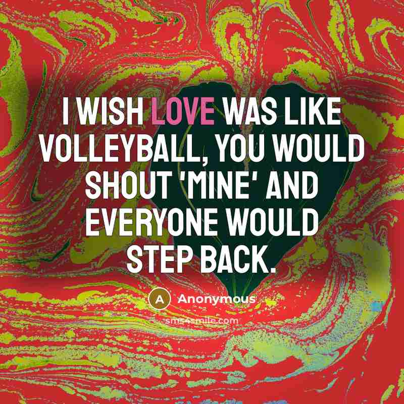 “I wish love was like volleyball, you would shout 'Mine'…” quote by Anonymous