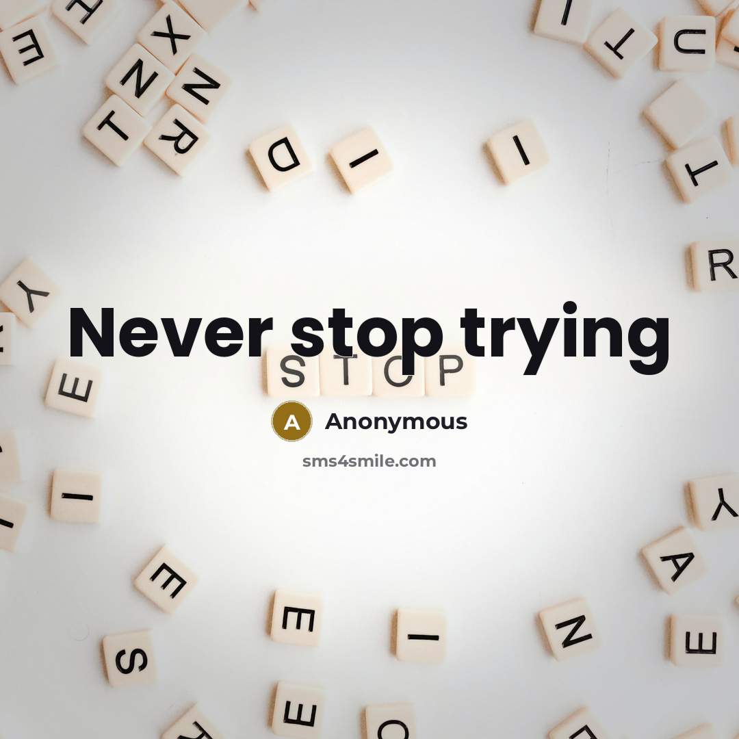 “Never stop trying” quote by Anonymous