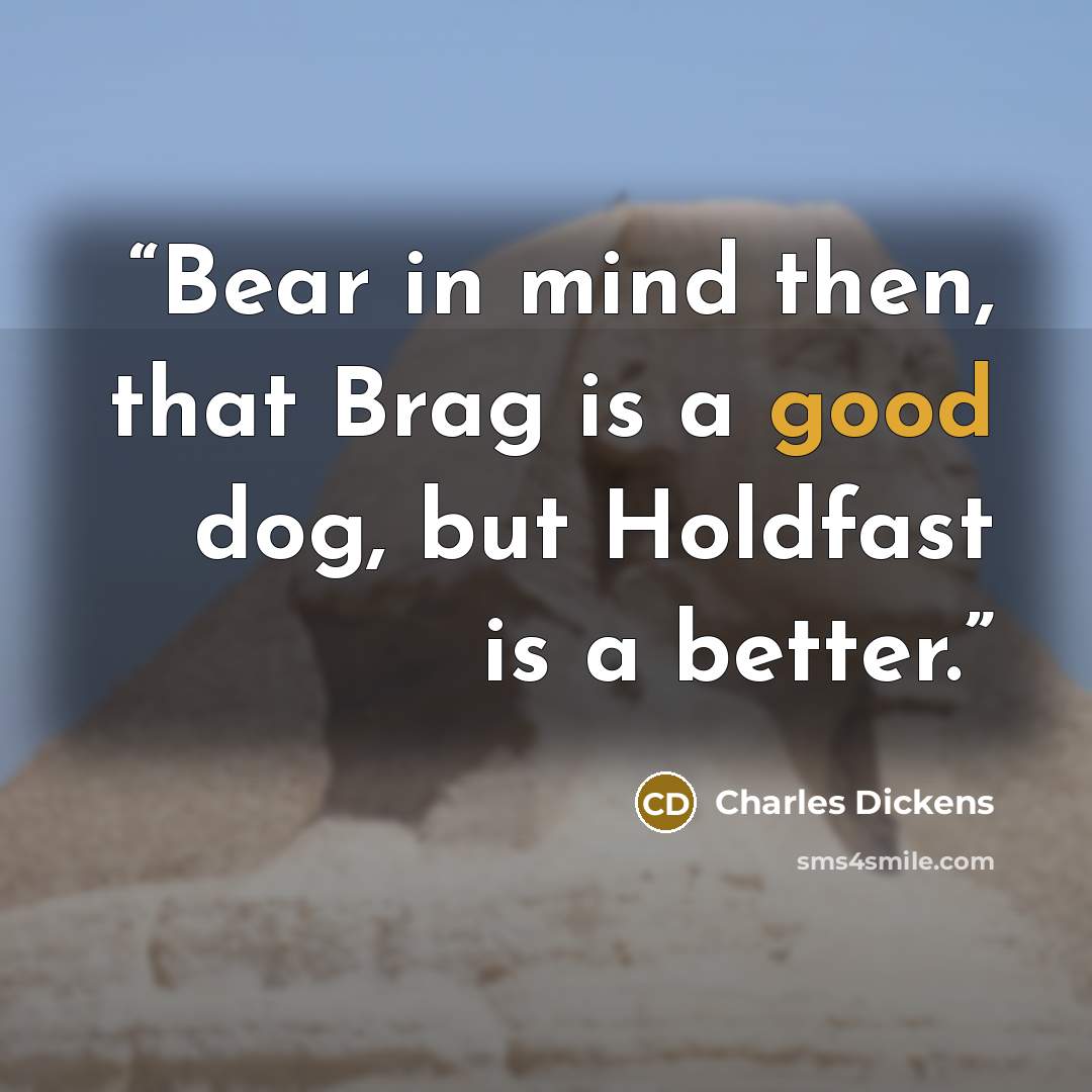 “Bear in mind then, that Brag is a good dog, but Holdfast is a better.” quote by Charles Dickens