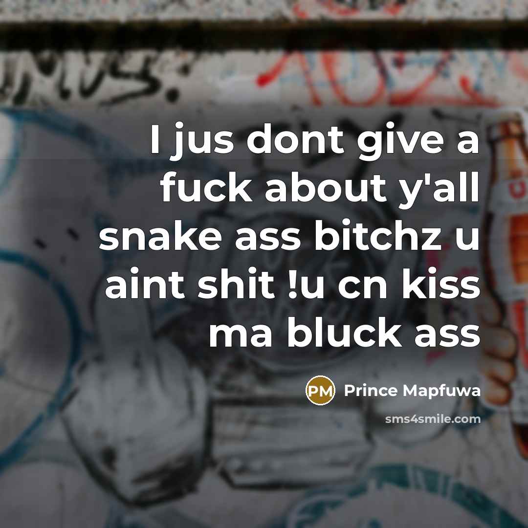 “I jus dont give a fuck about y'all snake ass bitchz u aint shit !u cn kiss ma bluck ass” quote by Prince Mapfuwa