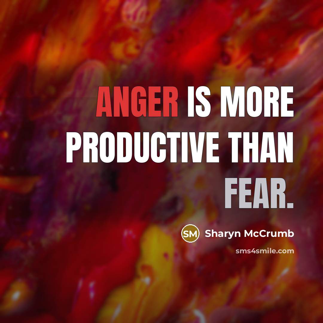 “anger is more productive than fear.…” quote by Sharyn McCrumb