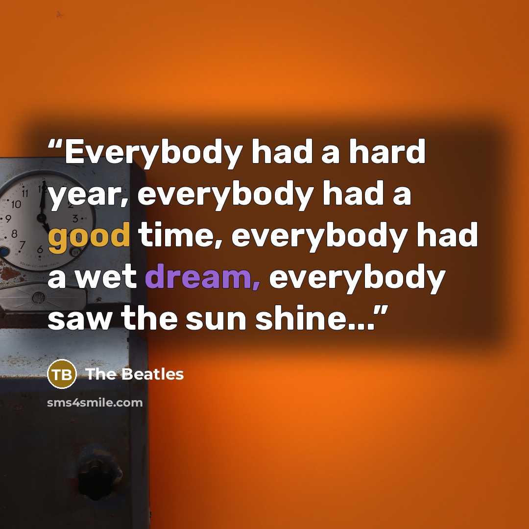 “Everybody had a hard year, everybody had a good time, everybody had a wet dream, everybody saw the sun shine...” quote by The Beatles
