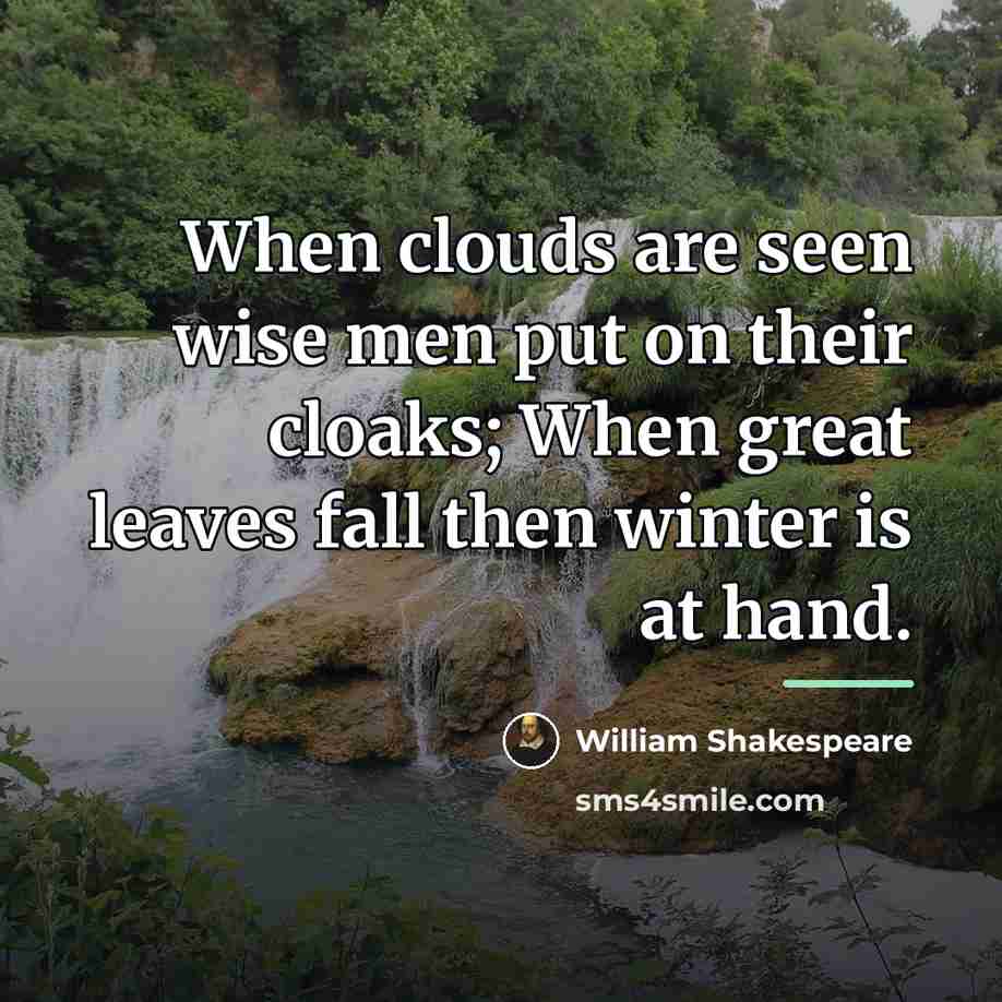 “When clouds are seen wise men put on their cloaks;…” quote by William Shakespeare