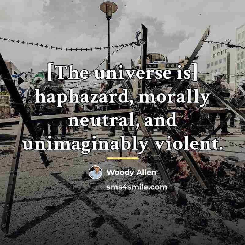 “[The universe is] haphazard, morally neutral, and unimaginably violent.…” quote by Woody Allen