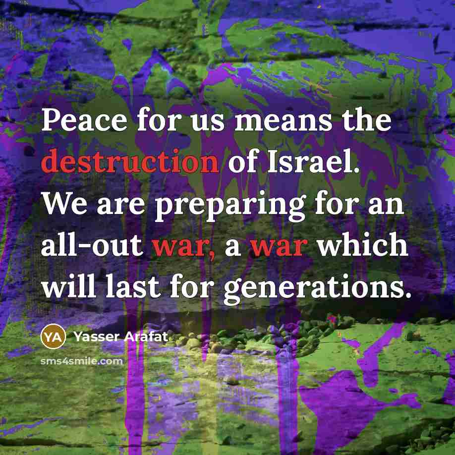 “Peace for us means the destruction of Israel. We are…” quote by Yasser Arafat