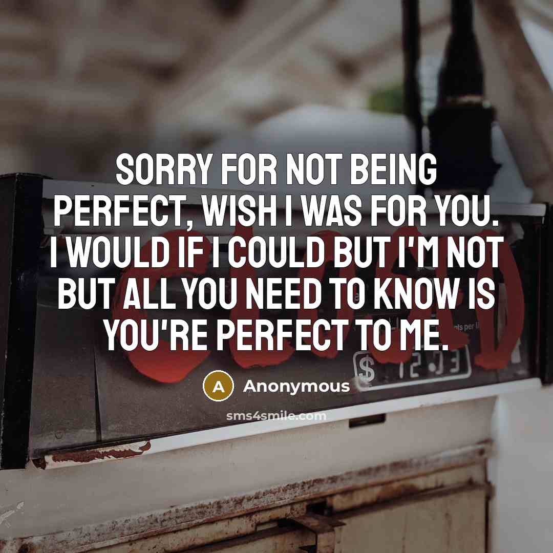 “Sorry for not being perfect, wish I was for you. I would if I could but I'm not but all you need to know is you're perfect to me.” quote by Anonymous