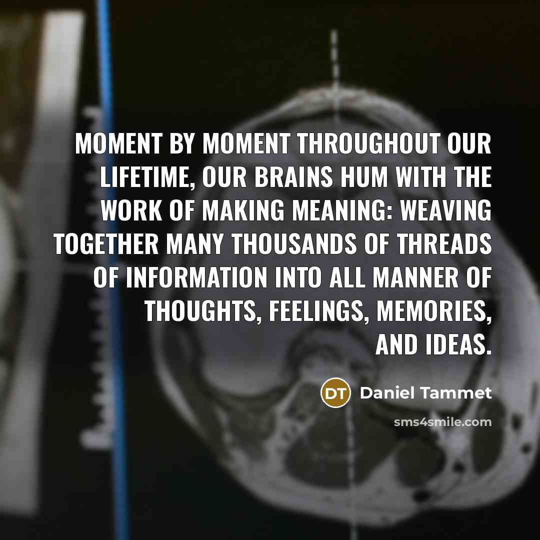 “Moment by moment throughout our lifetime, our brains hum with…” quote by Daniel Tammet