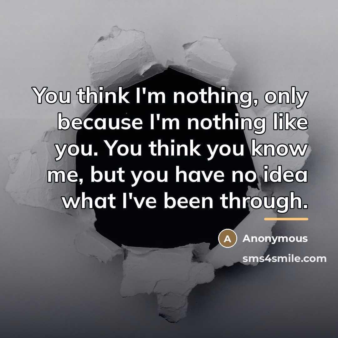 “You think I'm nothing, only because I'm nothing like you.…” quote by Anonymous