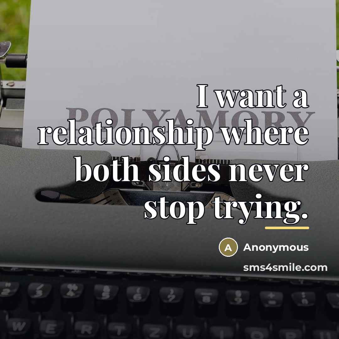 “I want a relationship where both sides never stop trying.…” quote by Anonymous