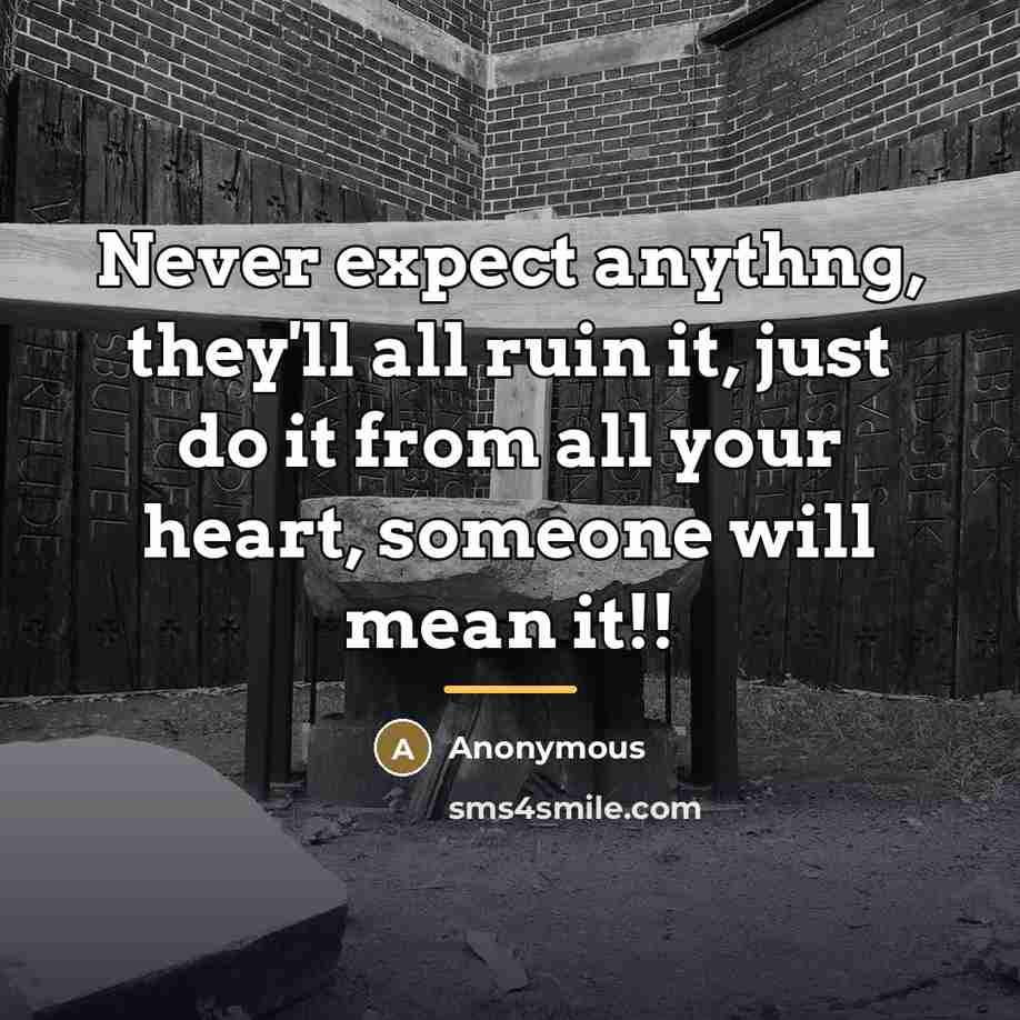 “Never expect anythng, they'll all ruin it, just do it…” quote by Anonymous