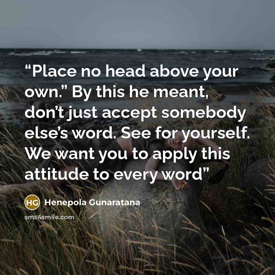 “Place no head above your own.” By this he meant, don’t just accept somebody else’s word. See for yourself. We want you to apply this attitude to every word” quote by Henepola Gunaratana
