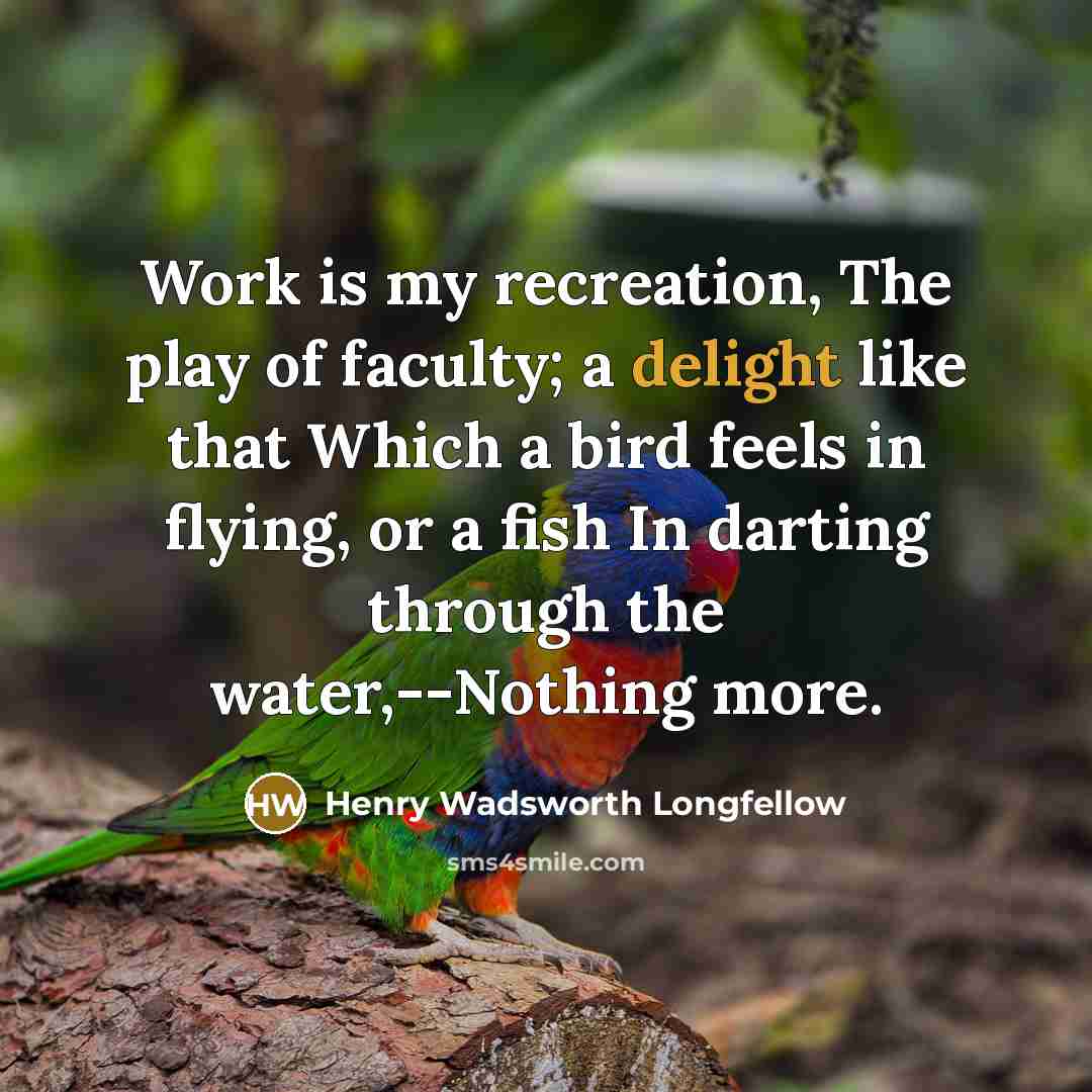 “Work is my recreation, The play of faculty; a delight…” quote by Henry Wadsworth Longfellow