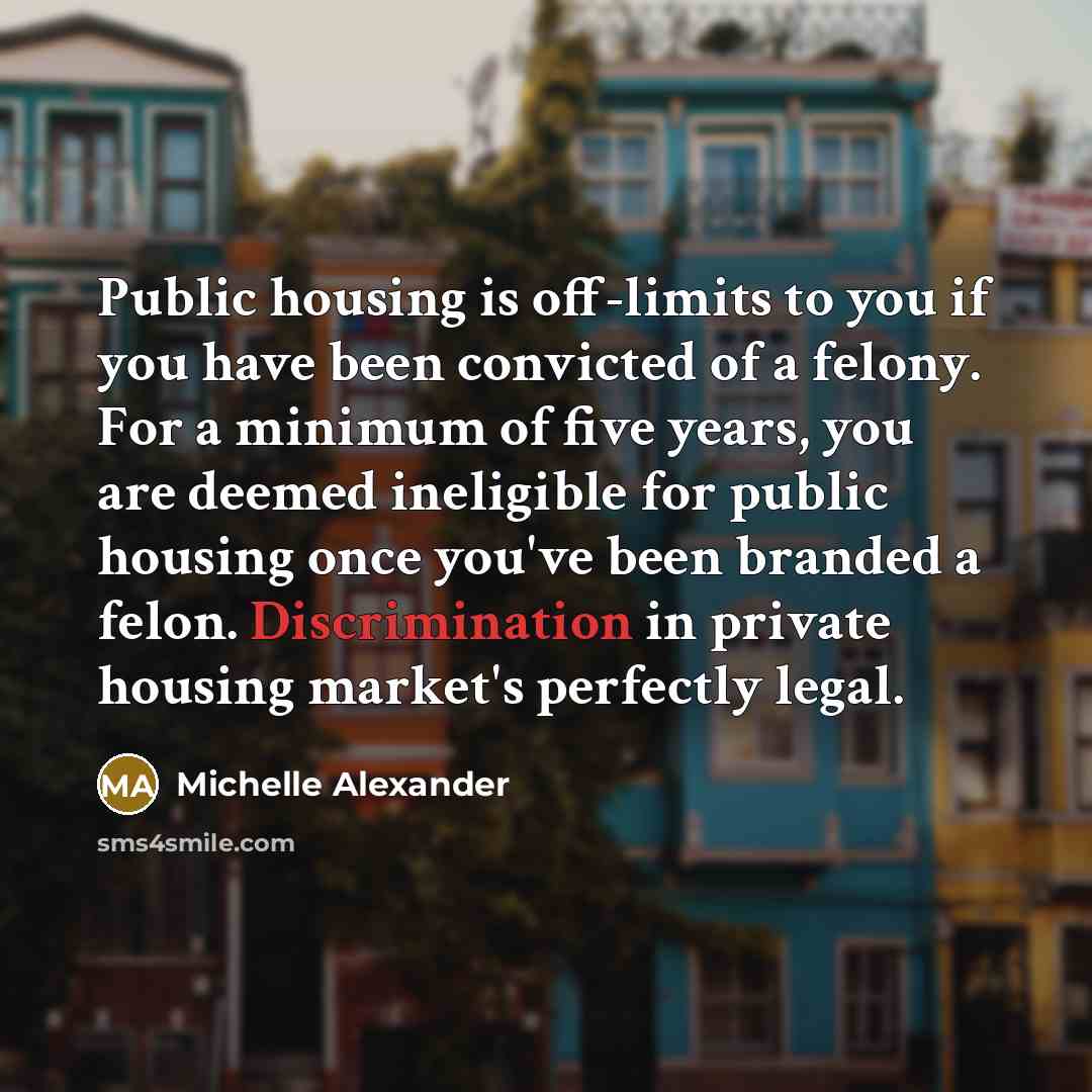 “Public housing is off-limits to you if you have been…” quote by Michelle Alexander