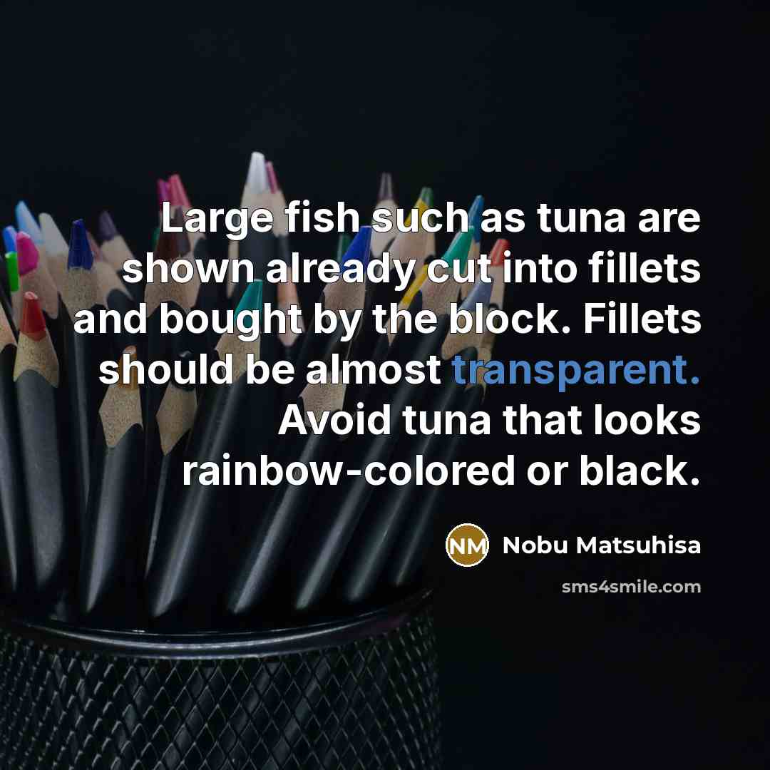 “Large fish such as tuna are shown already cut into…” quote by Nobu Matsuhisa