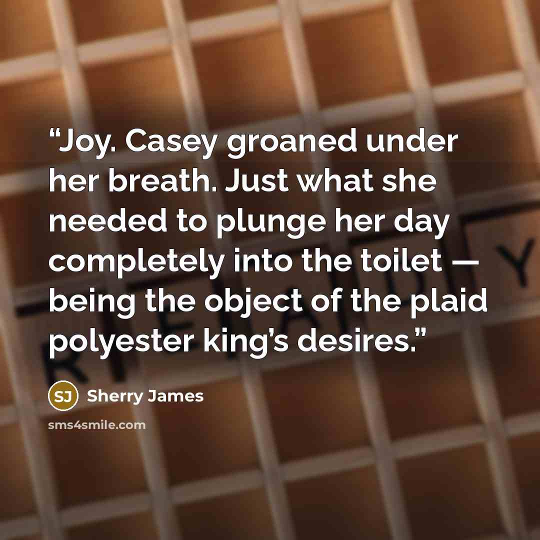 “Joy. Casey groaned under her breath. Just what she needed to plunge her day completely into the toilet — being the object of the plaid polyester king’s desires.” quote by Sherry James