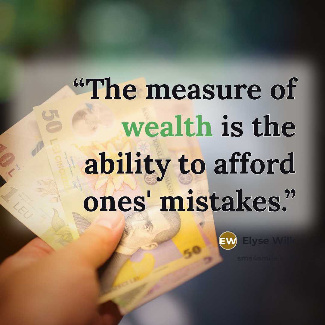 “The measure of wealth is the ability to afford ones' mistakes.” quote by Elyse Wilk