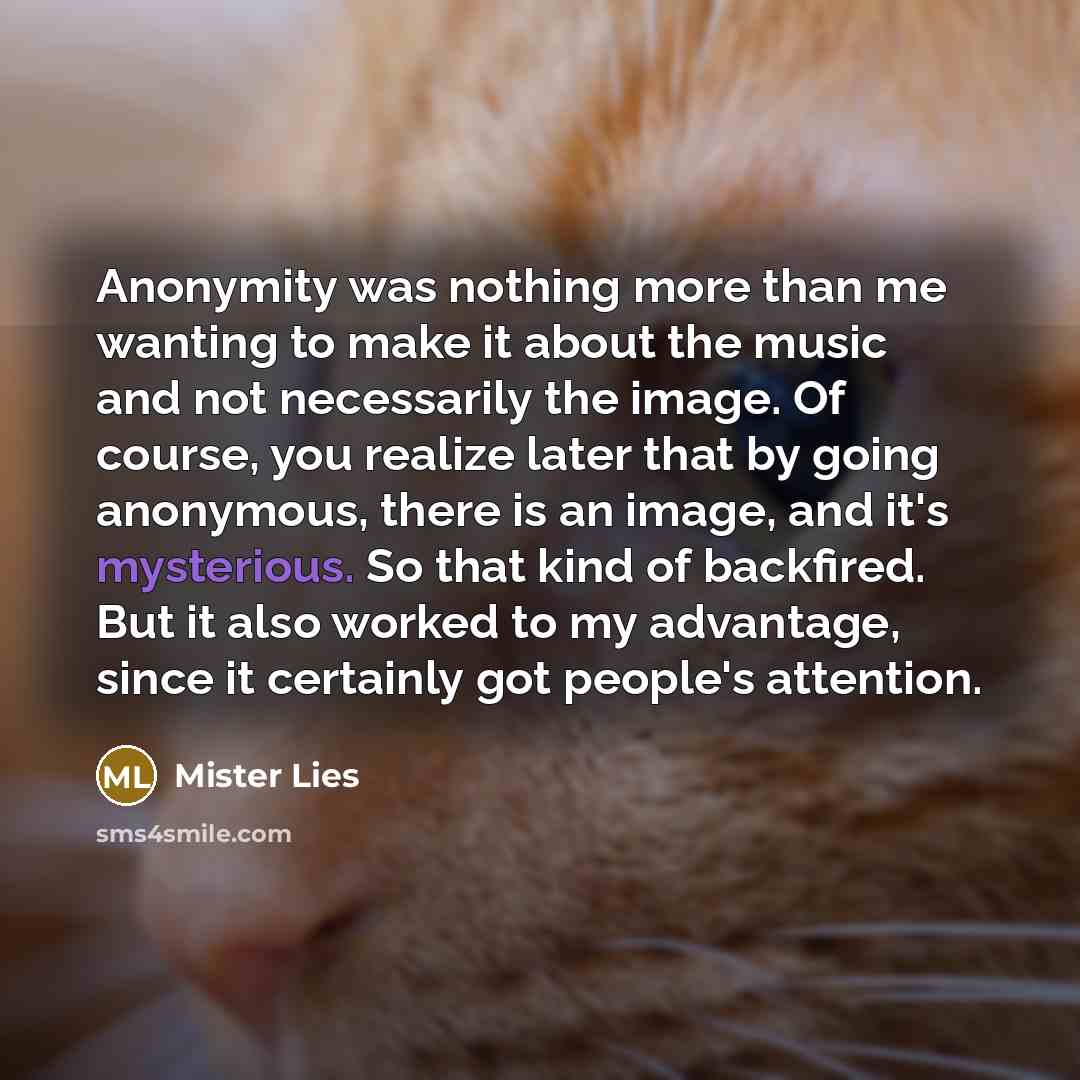 “Anonymity was nothing more than me wanting to make it…” quote by Mister Lies