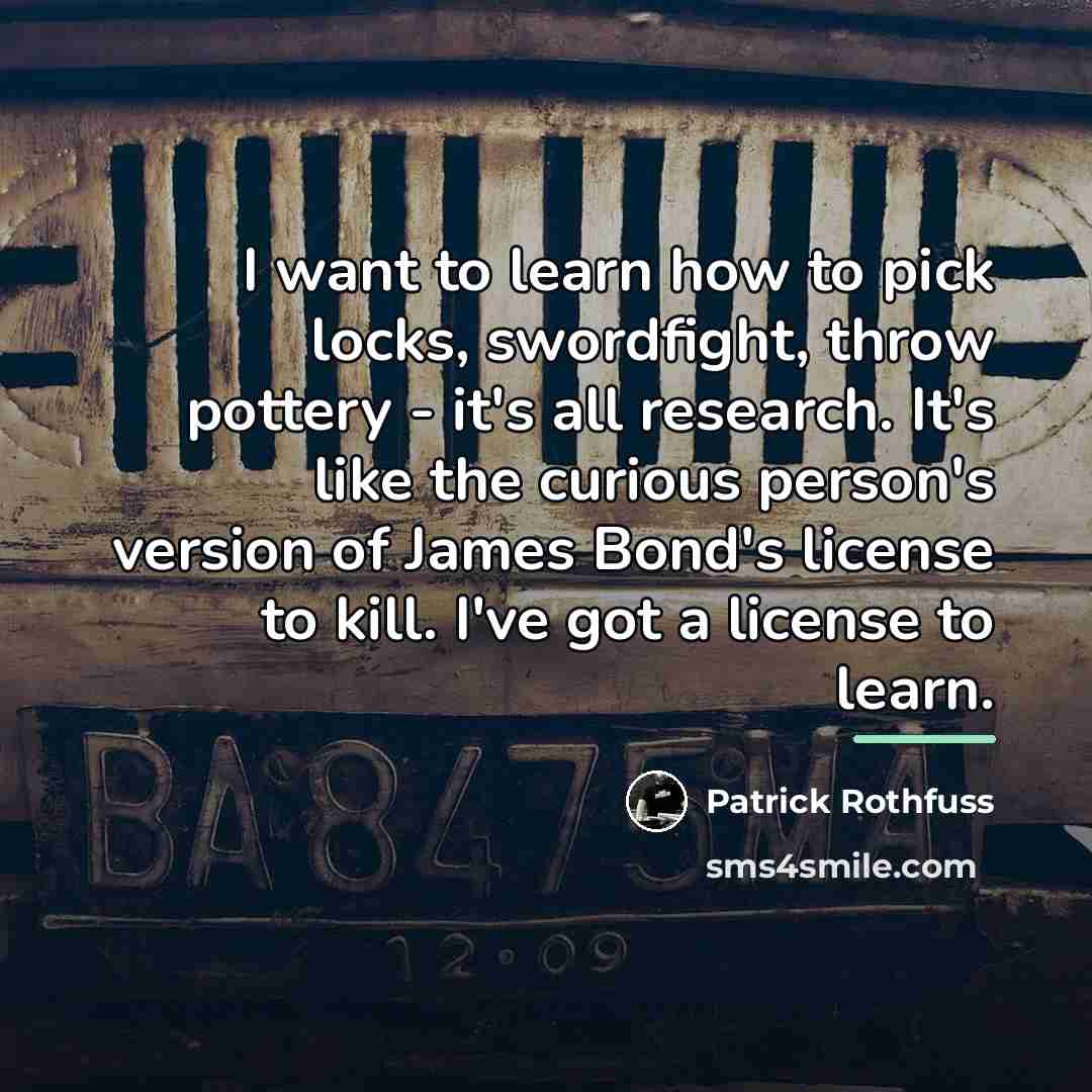 “I want to learn how to pick locks, swordfight, throw…” quote by Patrick Rothfuss