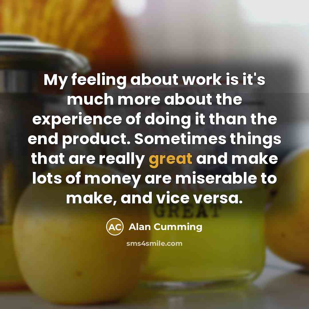 “My feeling about work is it's much more about the…” quote by Alan Cumming
